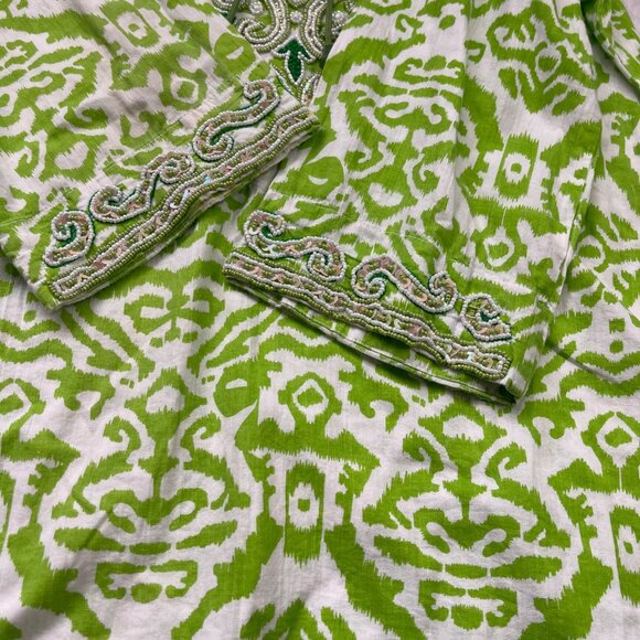 Soft Surroundings Beaded Tunic Top Womens Small Relaxed V-Neck Green 100% Cotton - Picture 12 of 15